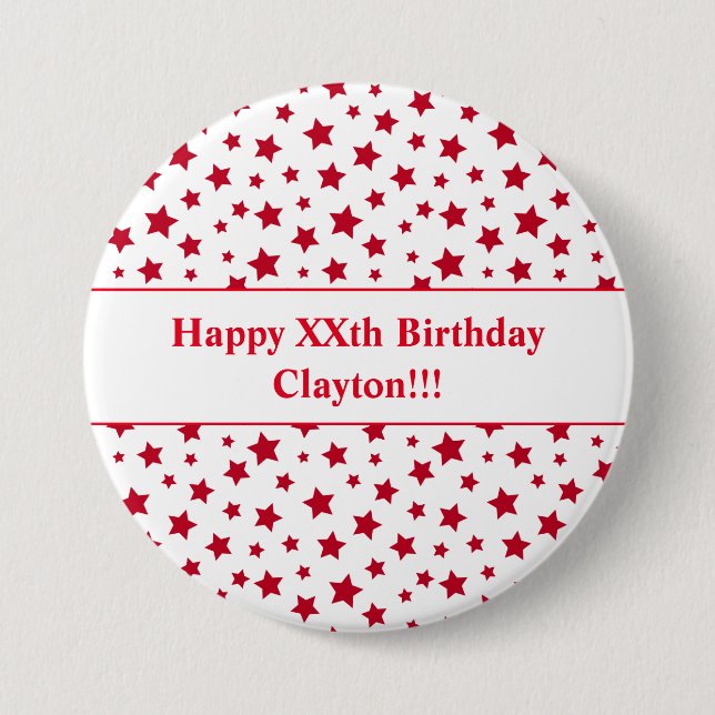 Anpassningsbar Red Stars med meddelandefödelsedags Knapp (Framsida)