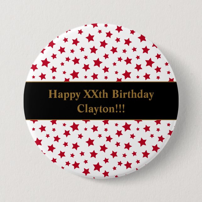 Anpassningsbar Red Stars med meddelandefödelsedags Knapp (Framsida)