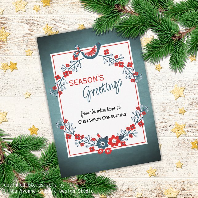 Anpassningsbar Red Teal Blue Bird & Blommigt Folk  Julkort (Skapare uppladdad)