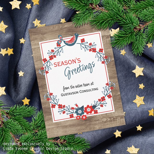 Anpassningsbar Red Teal Blue Bird & Blommigt Folk  Julkort (Skapare uppladdad)