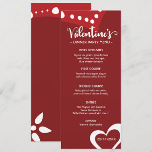 Anpassningsbar Red Valentines middag party-menyn Inbjudningar