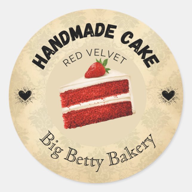 Anpassningsbar Red Velvet Cake Labels | Personlig  Runt Klistermärke (Framsida)