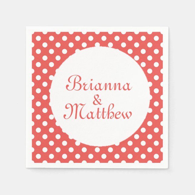 Anpassningsbar Red & White Polka Dot Bride & Groom Pappersservett (Framsidan)