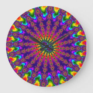 Anpassningsbar Regnbåge Fractal Burst Round Wall C Stor Klocka