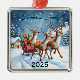 Anpassningsbar Reindefamilj av tre Julgransprydnad Metall