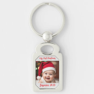 Anpassningsbar rektangel metall Baby första jul Rektangulärt Silverfärgad Nyckelring