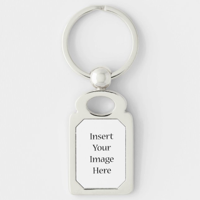 Anpassningsbar Rektangulärt Silverfärgad Nyckelring (Framsidan)