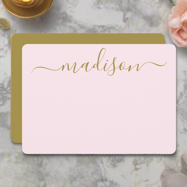 Anpassningsbar Ren  Rosa & Guld Typografi Namn Anteckningskort (Skapare uppladdad)
