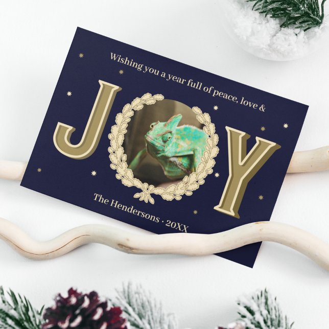 Anpassningsbar Reptile Pet Photo Blue Guld Joy Jul Julkort (Custom Reptile Pet Photo Blue Gold Joy Christmas Holiday Card
)