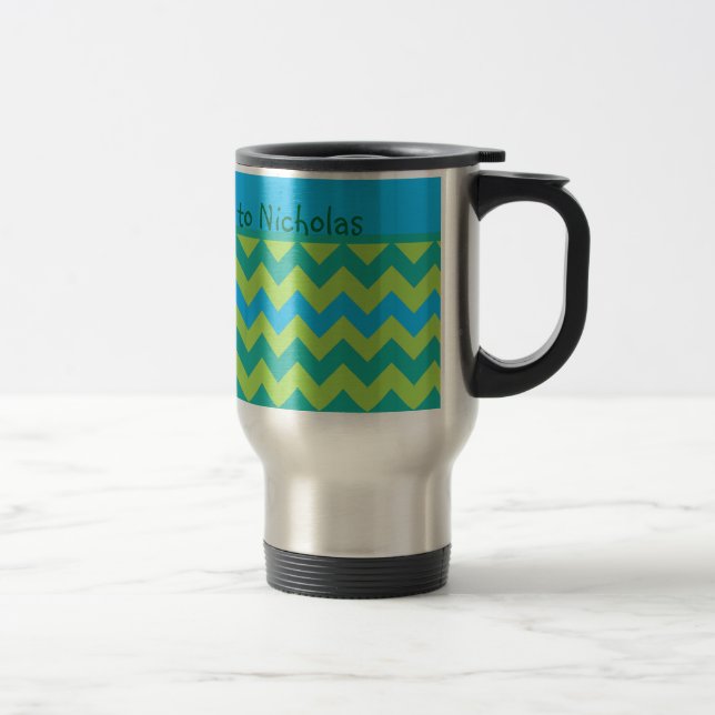 Anpassningsbar Resemugg, Blue Måne Chevron Mönster Resemugg (Höger)