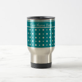 Anpassningsbar Resemugg, Polka dots, Vit på Teal Resemugg