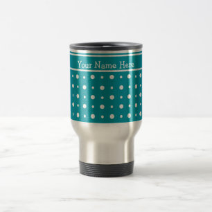 Anpassningsbar Resemugg, Polka dots, Vit på Teal Resemugg