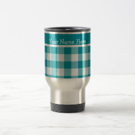 Anpassningsbar Resemugg, Teal and White Check Ging Resemugg