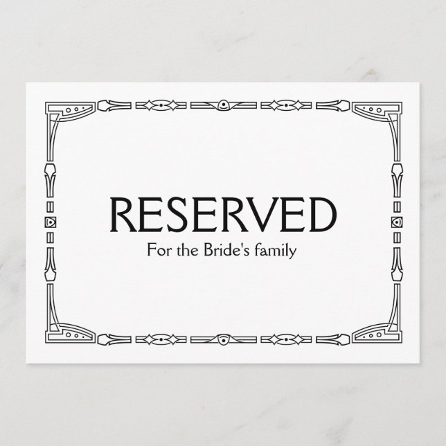 Anpassningsbar "Reserved" Art Deco Stil Bröllop (Framsida)