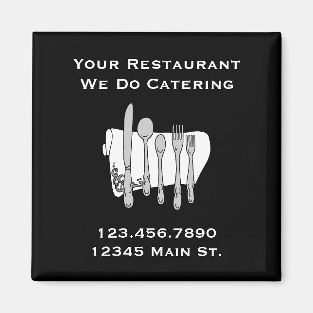 Anpassningsbar Restaurant Black and White Siverwar Magnet (Framsidan)