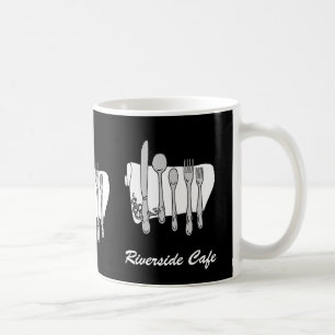 Anpassningsbar Restaurant Silverware Black White M Kaffemugg