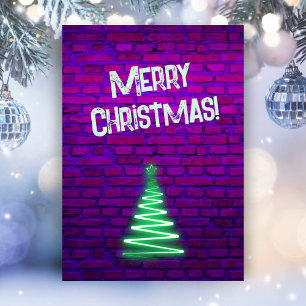 Anpassningsbar Retro 80-tal Neon Rosa Wall Julgran Julkort