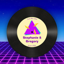 Anpassningsbar Retro 80s Faux Vinyl Record Spara d Inbjudningar