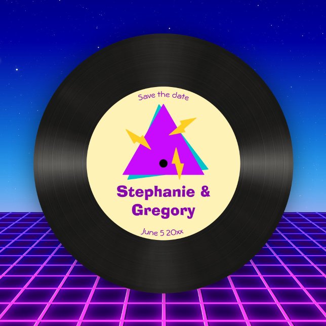 Anpassningsbar Retro 80s Faux Vinyl Record Spara d Inbjudningar (Skapare uppladdad)