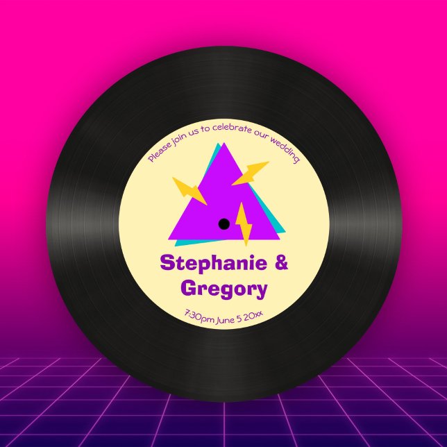 Anpassningsbar Retro 80s, hed Faux Vinyl Record Br Inbjudningar (Skapare uppladdad)