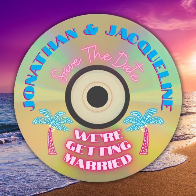 Anpassningsbar Retro 80s Tropical Neon CD-skiva Sp Inbjudningar (Skapare uppladdad)