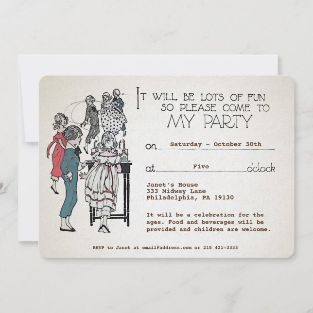 Anpassningsbar Retro Barnkalas Inbjudan (Framsida)