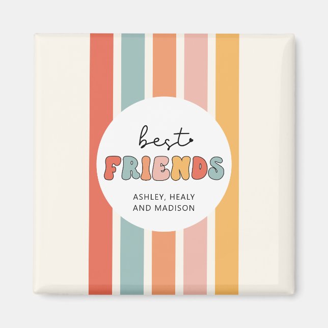 Anpassningsbar Retro Best Friends BFFs Cute Bestie Magnet (Framsidan)
