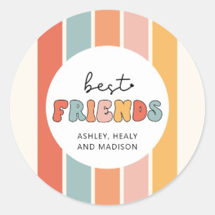 Anpassningsbar Retro Best Friends BFFs Cute Bestie Runt Klistermärke