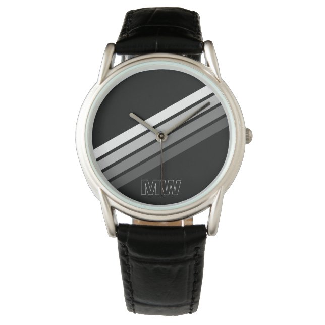 Anpassningsbar Retro Black Grått White Rand Art Mö Armbandsur (Framsida)