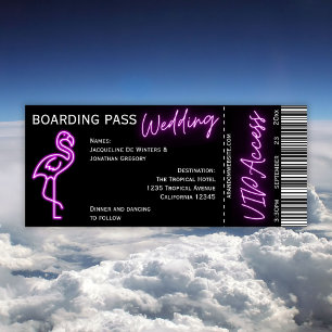 Anpassningsbar Retro Boarding Pass Neon Flamingo B Inbjudningar