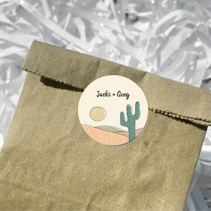 Anpassningsbar Retro Boho Desert Cactus Bröllop Runt Klistermärke