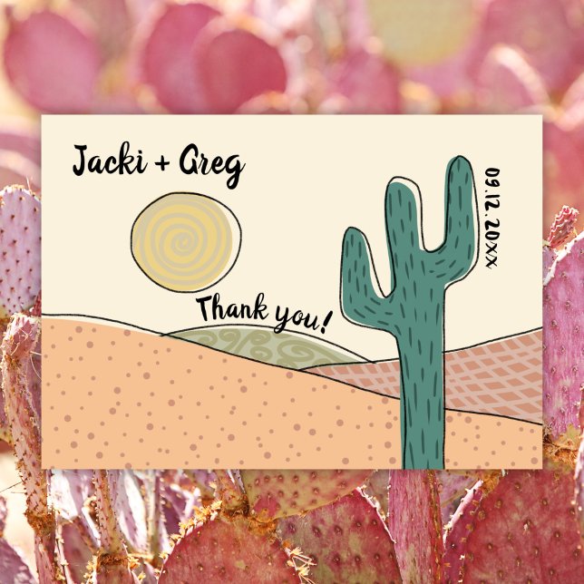 Anpassningsbar Retro Boho Desert Cactus Bröllop Tack Kort (Skapare uppladdad)