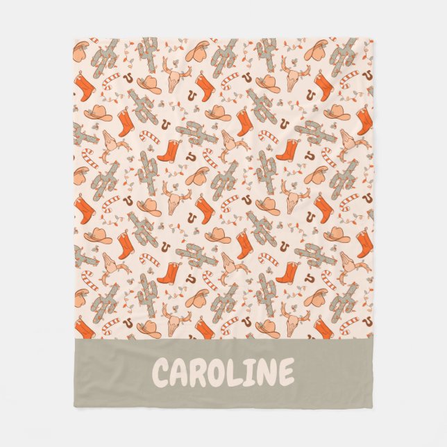 Anpassningsbar Retro Boho Western jultomteaktus Fleecefilt (Framsidan)