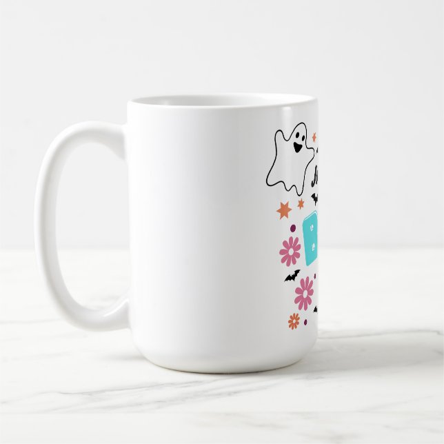 Anpassningsbar Retro Boo Halloween Blommig Design Kaffemugg (Vänster)