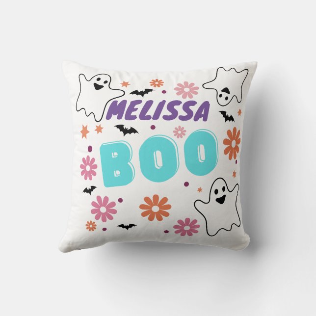 Anpassningsbar Retro Boo Halloween Blommig Design Kudde (Baksida)