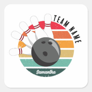 Anpassningsbar Retro Bowling Stift Team & Player N Fyrkantigt Klistermärke