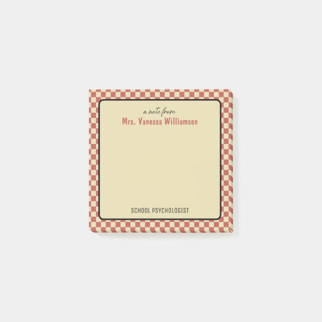 Anpassningsbar Retro Check Mönster skolpsykolog Post-it Block (Framsida)