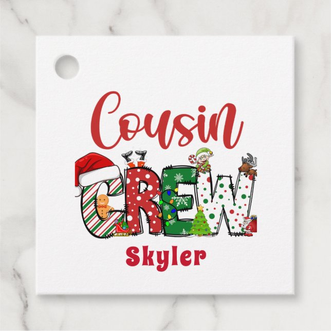 Anpassningsbar Retro Cousin Crew-juldocka Gåvor Etiketter (Framsida)