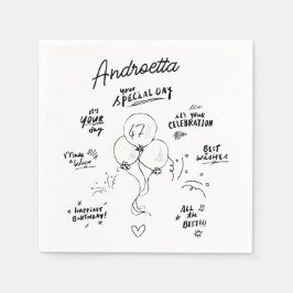 Anpassningsbar Retro Doodle Modern Balloon Grattis Pappersservett