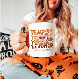 Anpassningsbar Retro Fall Teacher - Halloween Pump Kaffemugg