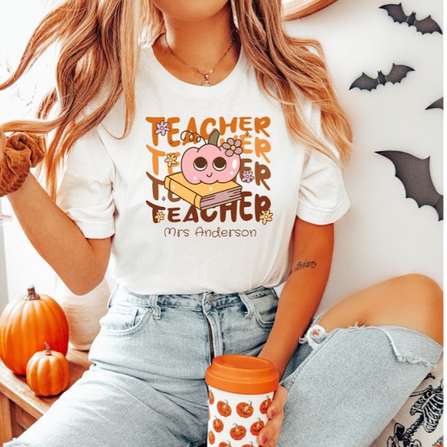 Anpassningsbar Retro Fall Teacher - Halloween Pump T Shirt (Skapare uppladdad)