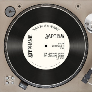 Anpassningsbar Retro Faux Vinyl Record Baptism Inbjudningar