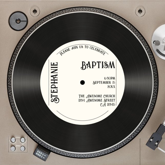 Anpassningsbar Retro Faux Vinyl Record Baptism Inbjudningar (Skapare uppladdad)