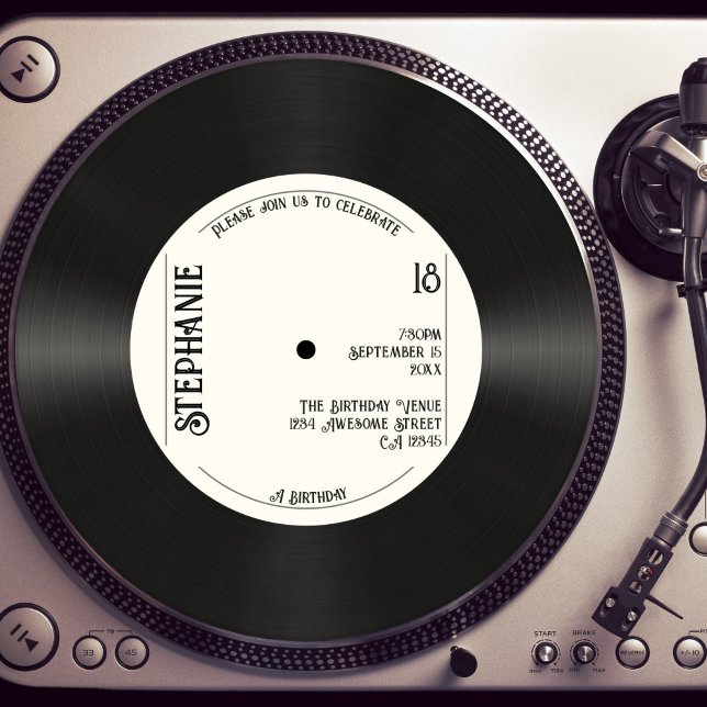 Anpassningsbar Retro Faux Vinyl Record Music 18:e  Inbjudningar (Skapare uppladdad)