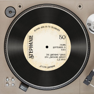 Anpassningsbar Retro Guld Vinyl Record Music 50:e Inbjudningar