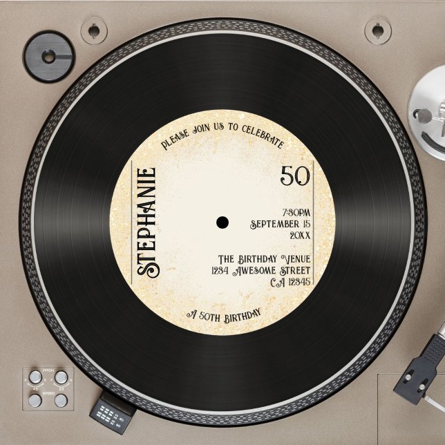 Anpassningsbar Retro Guld Vinyl Record Music 50:e  Inbjudningar (Skapare uppladdad)