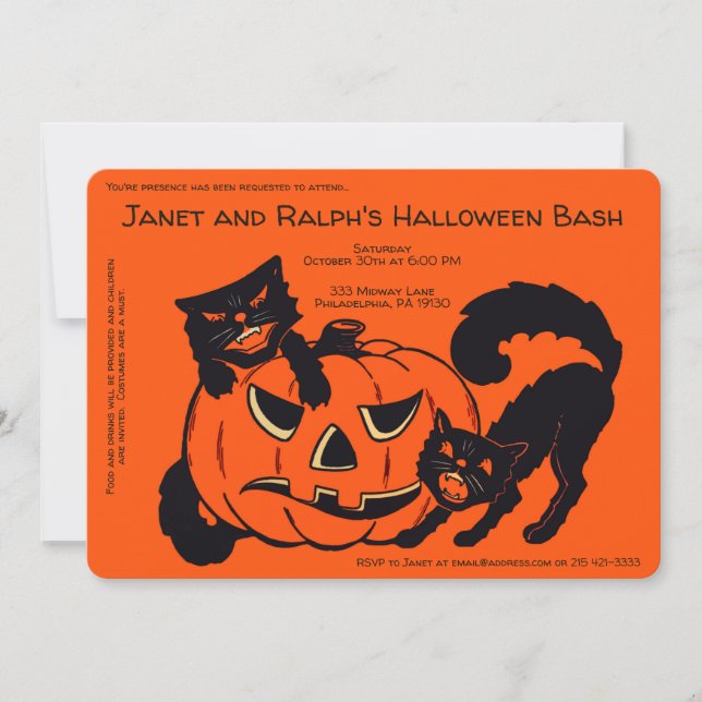 Anpassningsbar Retro Halloween-dekoration Inbjudningar (Framsida)
