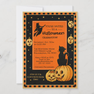 Anpassningsbar Retro Halloween-inbjudan Inbjudningar
