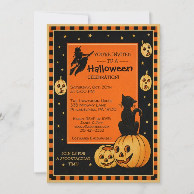 Anpassningsbar Retro Halloween-inbjudan Inbjudningar (Framsida)