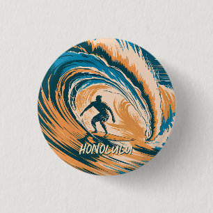 Anpassningsbar Retro Honolulu Hawaii Surfer Surfin Knapp